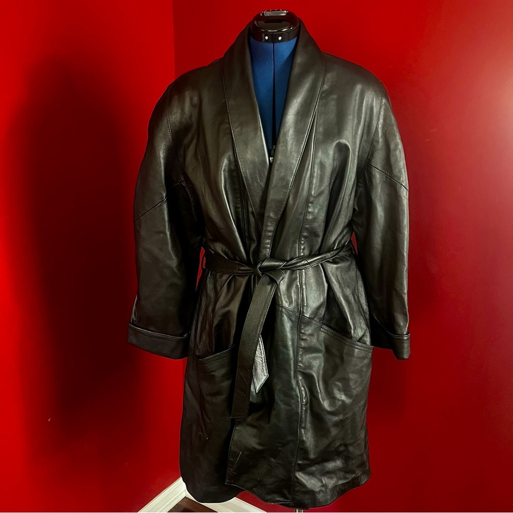 Excelled Collection Belted Leather Trench Coat